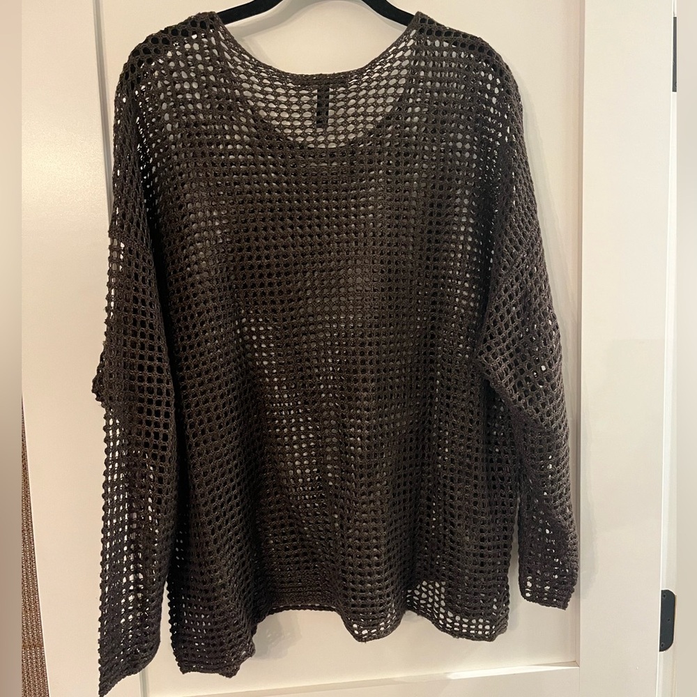Eileen Fisher Dark Brown Open-Knit Sweater